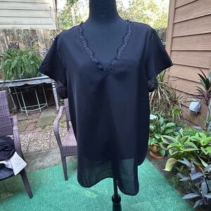 Elegant Black Lace Trim Blouse